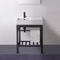 Modern Ceramic Console Sink With Counter Space and Matte Black Base, 24